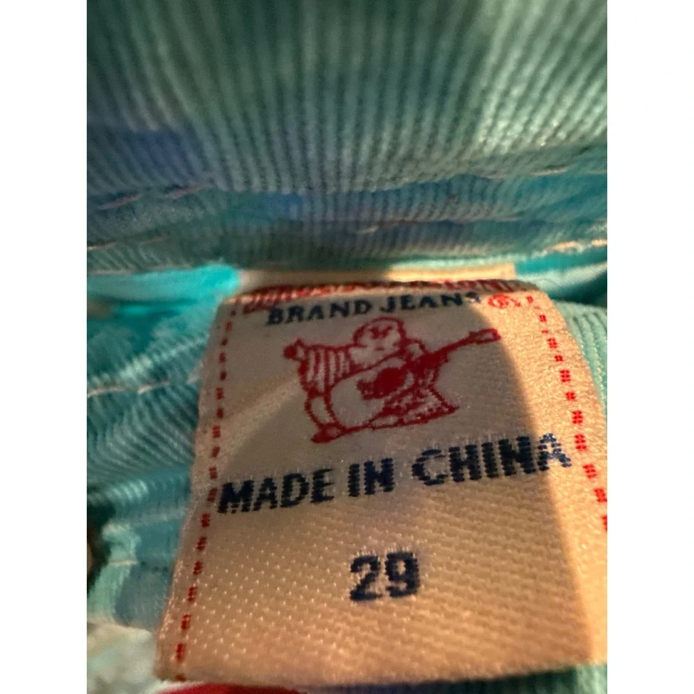 True Religion Ricky Super T Turquoise Blue Cargo Shorts Mens 30 Contrast Stitch